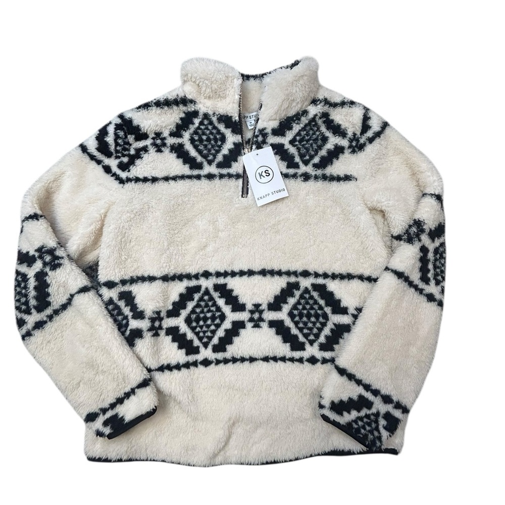 Knapp Studio Women’s Geometric Fleece Pullover‎ Medium NWT Quarter Zip
